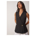 Happiness İstanbul Women's Black Double Breasted Vest with Buttons