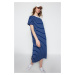 Trendyol Navy Blue Striped Shift/Plain Maxi Knit Dress with Slit Detail