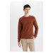 DEFACTO Standard Fit Regular Cut Crew Neck Textured Basic Knitwear Sweater