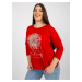 Red plus size blouse with inscription and application