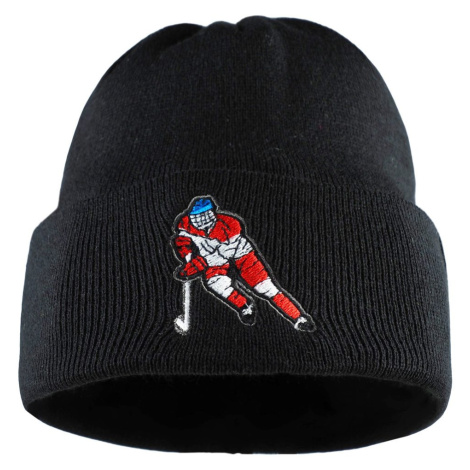 Bontis Pletená čiapka s výšivkou Hokej - Čierna