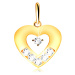 Zlatý prívesok 375 - obrys plochého srdca s výrezom, zirkóniky čírej farby