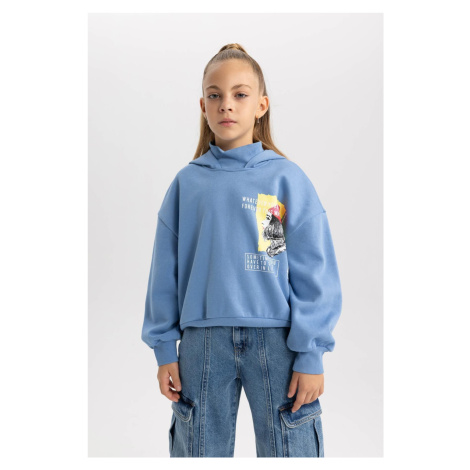 DEFACTO Girl Oversize Wide Pattern Crew Neck Printed Sweatshirt