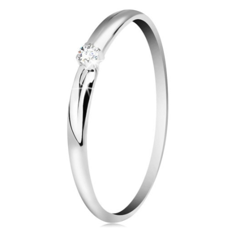 Briliantový prsteň v bielom 14K zlate - tenké zárezy na ramenách, číry diamant - Veľkosť: 61 mm