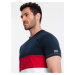 Ombre Men's tricolor T-shirt with wide stripes - navy