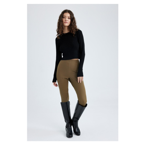 DEFACTO Skinny Fit Zippered High Waist Short Leg Long Trousers