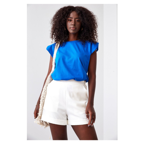 Basic cotton T-shirt with cornflower blue cushions FASARDI