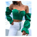 Zelený elegantný crop top CORCES s volánikmi