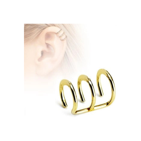 Falošný oceľový piercing do chrupavky - tri krúžky v zlatom farebnom odtieni