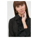 Hodvábna košeľa Luisa Spagnoli dámska, čierna farba, regular, s klasickým golierom