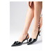 Mio Gusto Josephine Genuine Patent Leather Black Color Open Back Women's Heeled Shoes