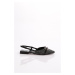 DGN 6006 Women's Back Tie Metal Straw Knit Detail Pointed Toe Flat Shoes Black Patent Leather