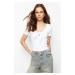 Trendyol White Short Sleeve Tie Detailed Sweetheart Neckline Ribbed Stretchy Knitted Blouse