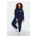 Trendyol Curve Navy Blue High Waist Jogger 3-nite označené plus size tepláky.