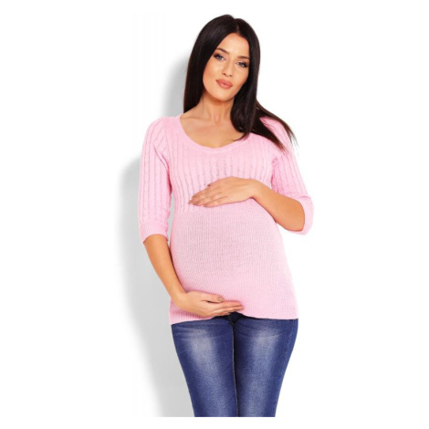 Tehotenský vypasovaný sveter s 3/4 rukávmi v ružovej farbe