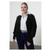 Trendyol Curve Black Turn-down Collar Zippered Crop Knitwear Cardigan