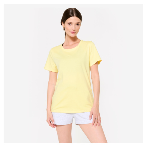 Dámske bavlnené fitness tričko pastelovo-žlté DOMYOS