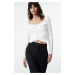 Trendyol Ecru Crop Fuzzy Knitted Cardigan