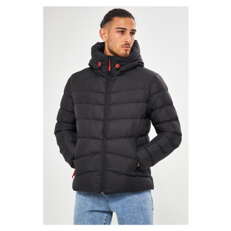 D1fference Pánsky čierny vodný a vetruodolný nafukovací zimný kabát s kapucňou.