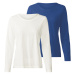 esmara® Dámske tričko s dlhým rukávom, 2 kusy (modrá/biela)
