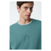 Trendyol Mint Oversize/Wide Cut Embossed Text Printed Polar Fleece Inside Sweatshirt