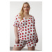 Trendyol Curve White Strawberry Patterned V-Neck Knitted Pajama Set