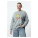 Trendyol Curve Gray Tweety Licensed Crew Neck Knitted Plus Size Sweatshirt