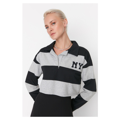 Trendyol Black Color Block Crop Thin Knitted Sweatshirt