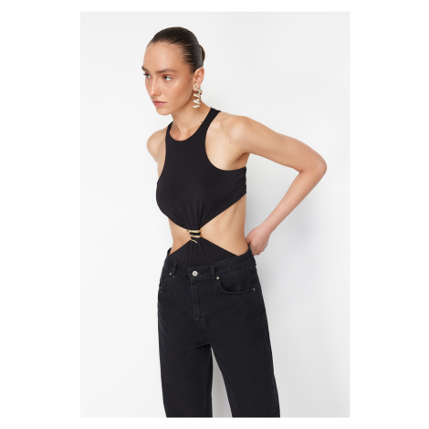 Trendyol X Zeynep Tosun Black Knitted Snake Accessory Detailed Bodysuit