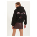 Trendyol Black Back Print Detailed Hooded Thick Inside Fleece Knitted Sweatshirt