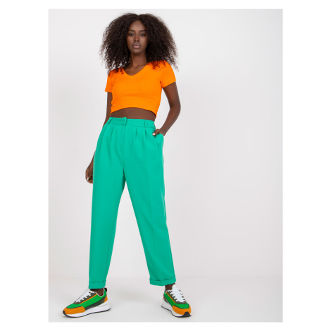 Green women's trousers made of fabric with pockets RUE PARIS