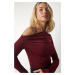 Happiness İstanbul Women's Burgundy Flowy Collar Gathered Detailed Blouse