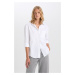 DEFACTO Oversize Wide Fit Pocket Basic Plain Poplin Long Sleeve White Shirt