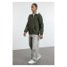 Trendyol Khaki Oversize/Wide Cut Stand Collar Zippered Polar Fleece Inside/Warm Sweatshirt