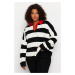 Trendyol Curve Red Polo Neck Striped Knitwear Sweater