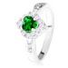 Prsteň so zeleným srdcovým zirkónom, číry kosoštvorec, striebro 925 - Veľkosť: 59 mm
