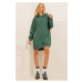 Trend Alaçatı Stili Women's Walnut Green Hooded Sweatshirt Dress