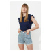 Trendyol Blue Striped Denim Shorts