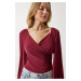 Happiness İstanbul Women's Cherry Elastic Balloon Sleeve Sandy Knitted Blouse