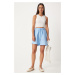 Happiness İstanbul Women's Sky Blue Pocket Muslin Shorts