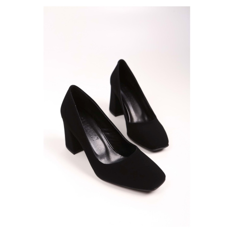 Shoeberry Women's Sour Black Nubuck Heels Shoes