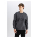 DEFACTO Men's Anthracite Boxy Fit Crew Neck Printed Sweatshirt