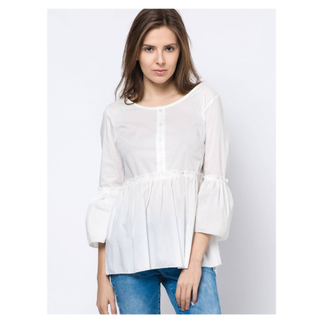 Blouse with frill and lace-up neckline white