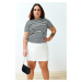 Trendyol Curve Black-White Striped Knitted T-shirt with Embroidery Detail