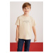 GRIMELANGE Rune Boys' 100% Cotton Short Sleeve Piece Printed Crew Neck Beige T-shirt