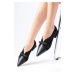 Mio Gusto Sabine Black Color Velvet Pointed Toe Women's Low Heel Shoes