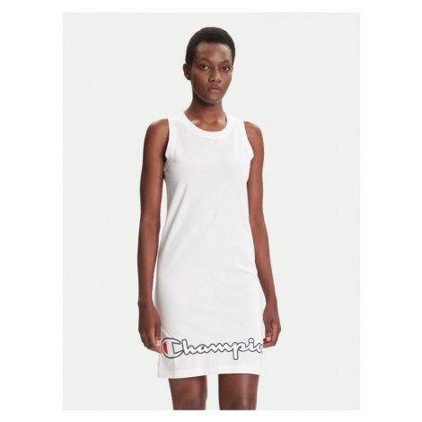 Champion Každodenné šaty Script Logo Ribbed Trim 112657 Biela Regular Fit