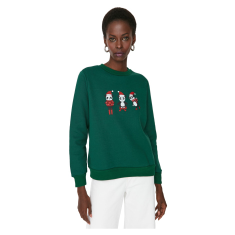 Trendyol Emerald Printed Basic Shark Knitted Family Team Pullover Sweatshirt