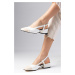 Mio Gusto Hilda Women's White Low-Heeled Shoes with Open Back Buckle in the Side.