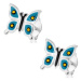 Puzetové náušnice, striebro 925, lesklý motýlik, modré krídla, žlto-čierne bodky